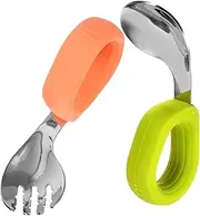 HAWILLOSCH 304 Fork and Spoon Set Handle Curved Design Dining Tableware and Fork & Training Tableware for