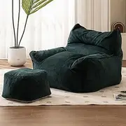 Bean Bag Chair Cover (No Filler) Giant Bean Bag Chair Sofa for Adults Teens, Comfy Corduroy Large Bean Bag Chairs with Armrests for Bedroom Living Room(Gray)