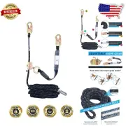 High-Strength Fall Arrest System - 50FT Lifeline with Self-Locking Snap Hooks