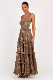 [PUP66] Lillee Tiered Maxi Dress - Olive Print XS olive