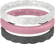 [ThunderFit] Stackable Silicone Rings for Women, Breathable Rubber Wedding Bands - Braided Design 3mm Wide 1.8mm Thick - 3/8 Variety Multipack