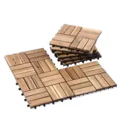 Acacia Wood Flooring Interlocking Deck Tiles for Patio Decor 9 Pcs 12 Slats -...
