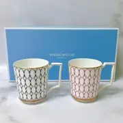 Wedgwood Renaissance Gold Pair of Mug Cup Pink & Blue Bone China NIB
