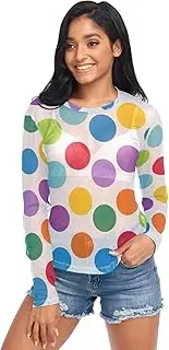 [RPLIFE] Colorful Polka Dot Net Shirt for Women, Sheer Sleeve Tops for Women S-XXL