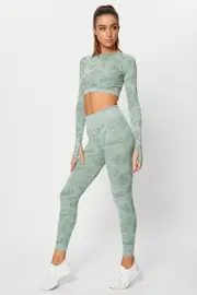 Green Seamless Camo Activewear Leggings - Size XL, Women's Aw Leggings