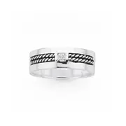Silver 6.5mm Oxidised Rope With Cz Ring Size W in Clear