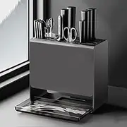 2-in-1 Knife Block with Utensil Holder-Stainless Steel Kitchen Organizer, Wall-Mounted or Countertop, Space-Saving Design for Knives, Chopsticks, and Kitchen Tools (Grey)