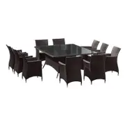 Sorrento 10 Seater Glass Top Outdoor Dining Set With Wicker Chairs Charcoal - Denim Grey
