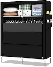 Folding Wardrobe Fabric Canvas Closet Storage Organizer Large Open Cupboard with Side Pockets 167 * 108 * 44CM(Size:167 * 108 * 44CM,Color:B) (A 167 * 108 * 44CM)