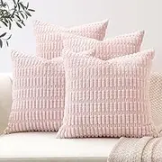 OTOSTAR Set of 4 Soft Corduroy Decorative Throw Pillow Covers 18x18 Square Striped Pillowcases Boho Home Decor Cushion Covers 45x45cm for Sofa Patio Farmhouse Bedroom Living Room (Pink)