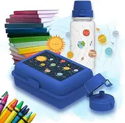 School Set 'Kids' - Drinking Bottle and Lunch Box for Children - Leak-Proof Water Bottle with Motif - Lunch Box with Compartments for School and Nursery, Colour: Standard Blue PP/Transparent
