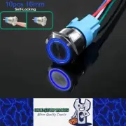 10 x Blue LED 16mm Metal Push Button Switch 12V-24V PreWired Self-Locking Switch