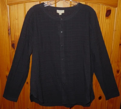 LOFT OUTLET Navy Blue L/S Button-Front PEASANT SHIRT Top BLOUSE Women L