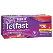 Telfast 120mg 10 / 30 Tablets / Generic Fexofenadine Hayfever Allergy Relief