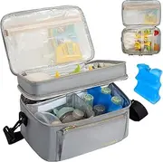 OUUTMEE Wearable Breast Pump Bag, Double Layer Breastmilk Cooler Bags with Ice Pack Portable Breastfeeding Pumps Carrying Case for Nursing & Working Moms