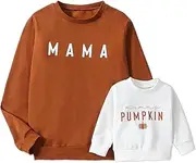[Omkzanbi] Mama & Mamas Pumpkin Fall Sweatshirt Long Sleeve Pullover Halloween Thanksgiving Mommy and Me Family Matching Outfit