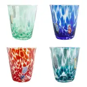 Set of 4 Four Murano Glass Tumblers Green Red Blue Millefiori 11cm