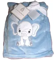 NEW Little Wonder Velvet Baby Blanket Embroidered Elephant 30"x40" Boys 3 Month+