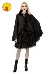 Adult Victorian Black Cape Halloween Costume Vampire Steampunk Accessory