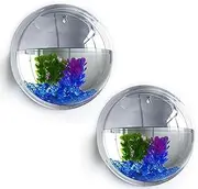 2Pack Wall Mounted Fish Bowl, 230ML Clear Acrylic Round Vase Decoration Wall Fish Bubble Hanging Clear Acrylic Betta Fish Tank Wall-Mounted Aquarium Wall Plant Pot Decoration Planter