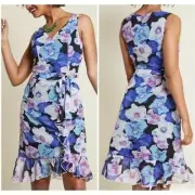 Modcloth Liza Luxe Womens Multicolor Floral Chiffon Ruffles Belted Lined Dress