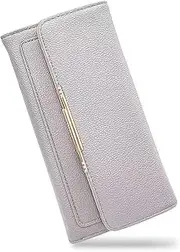 [AfitLulu] Women Wallets Large Capacity Ladies Purse with 10 Card Slots and ID Window, Womens Purse Trifold Ladies Wallet Card Wallet Snap-Fastener Leather Purse with Ziper Pocket for Shopping, Beige,