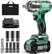 KIMO Cordless Impact Wrench 1/2", Brushless Impact Driver with 332 ft-lb & Max Torque 3000 RPM, 20V Electric Impact Wrench with 4.0 Li-ion Battery & Variable Speeds, 1/2 Impact Gun for Car Home