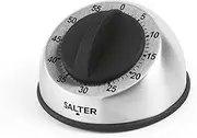 Salter 338 SSBKXR15 Mechanical Kitchen Timer - Countdown Egg Timer, 60 Minute, Clockwork Mechanism, Easy Grip Soft Touch Dial, Brushed Stainless Steel, Ideal for Cooking, Baking, Fitness and Studying