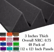 48 Pack (12 x 12 x 3) Inch Wedge Acoustical Foam Panel Studio Wall Soundproofing