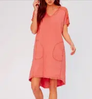 New XCVI Linen High Low Midi Dress Coral Small Lagenlook