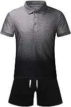 Mens Button Lapel T-Shirt, Drawstring Casual Shorts Sets Tuxedo Shawl Lapel Printed Beach Short Sleeved Tshirts Suit Men Gym Workout Athletic Suits & Sets
