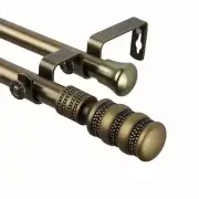 28 In. - 48 In. Telescoping Double Curtain Rod Kit in Antique Brass with Dollop