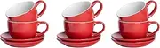 Argon Tableware 12 Piece Cappuccino Cup & Saucer Set - 250ml - Red - Tea Cup and Saucer Set Coloured Tea Mug with Saucer Dish Coffee Mug, Espresso Cup