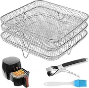 3PCS Air Fryer Rack Set - Multi-Layer Stackable Basket With Silicone Oil Brush and Anti-Scald Clip - Accessories for Cosori, Instant Vortex, Nuwave Grill