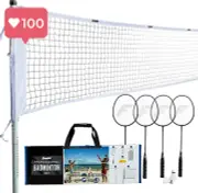 Complete Outdoor & Backyard Badminton Net Set: Rackets Birdies Portable Net