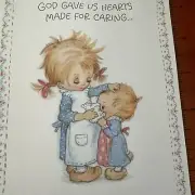 Vtg Greeting Card UNUSED Get well Betsey Clark Girl Toddler Blowing Nose No/Enve