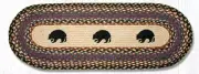Braided Jute Hand Stenciled Oval Table Runner. Earth Rugs. BLACK BEARS. 13"X36"