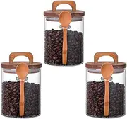 3 Pcs Glass Food Storage Jars with Bamboo Lid and Wooden Spoon,800ml Reusable Airtight Clear Coffee Canister,Clear Food Storage Containers for Coffee,Tea,Sugar,Spices,Beans,and More