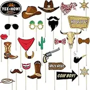 26 Pieces West Cowboy Photo Booth Props Kit, Western Party Decorations Selfie Props for Western Cowboy Theme Party Favors Supplies