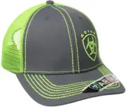 Ariat Mens Adjustable Snapback Mesh Cap Hat (Grey/Lime Green, One Size)