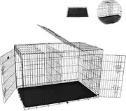 VaKa Pet 48-Inch XL Dog Crate with Divider, Heavy Duty Foldable Metal Cage with 3 Doors and Leak-Proof Tray, Extra Large Pet Kennel for Home or Travel