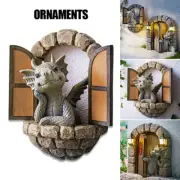 Garden Dragon Statue Balcony Sculpture Window Resin Wall Courtyard Outdoor Decor