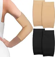 [Vicenpal] 2 Pairs Full Forearm Tattoo Cover Up Compression Sleeves Band Concealer Support UV Arm Sleeves for Women Men (Black, Nude,7.1 x 3.9 Inch)