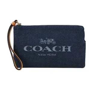 【COACH】單寧馬車LOGO中型手拿包(牛仔藍)