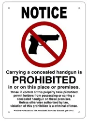 Notice Carrying A Concealed Handgun Is Prohibited In Or On This .....REF24-1027