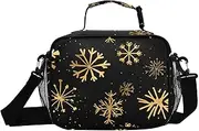 Gold Snowflake Pattern Insulated Lunch Box for Women Men - Ideal for Work, Picnics - Includes Adjustable Shoulder Strap