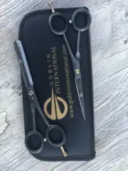 Professional barber Hair Cutting Scissors and thinning 6in black glitter color