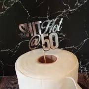 "Shit Hot @ 50" Silver and Black Cake Topper - Rose Gold - Gold