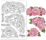 GLOBLELAND Peony Flowers Background Clear Stamps for DIY Scrapbooking Spring Peony Flowers Silicone Clear Stamp Seals Transparent Stamps for Cards Making Journal Home Decoration