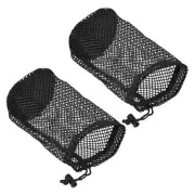 2Pcs 8.7"x5.1" Nylon Mesh Net Bag Drawstring Pouch for Golf Ball Storage Black